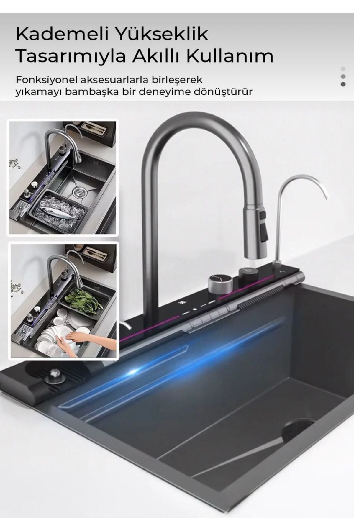 Evole Dijital Ledli Akıllı Eviye Seti 7 Fonksiyonlu Su Çıkış