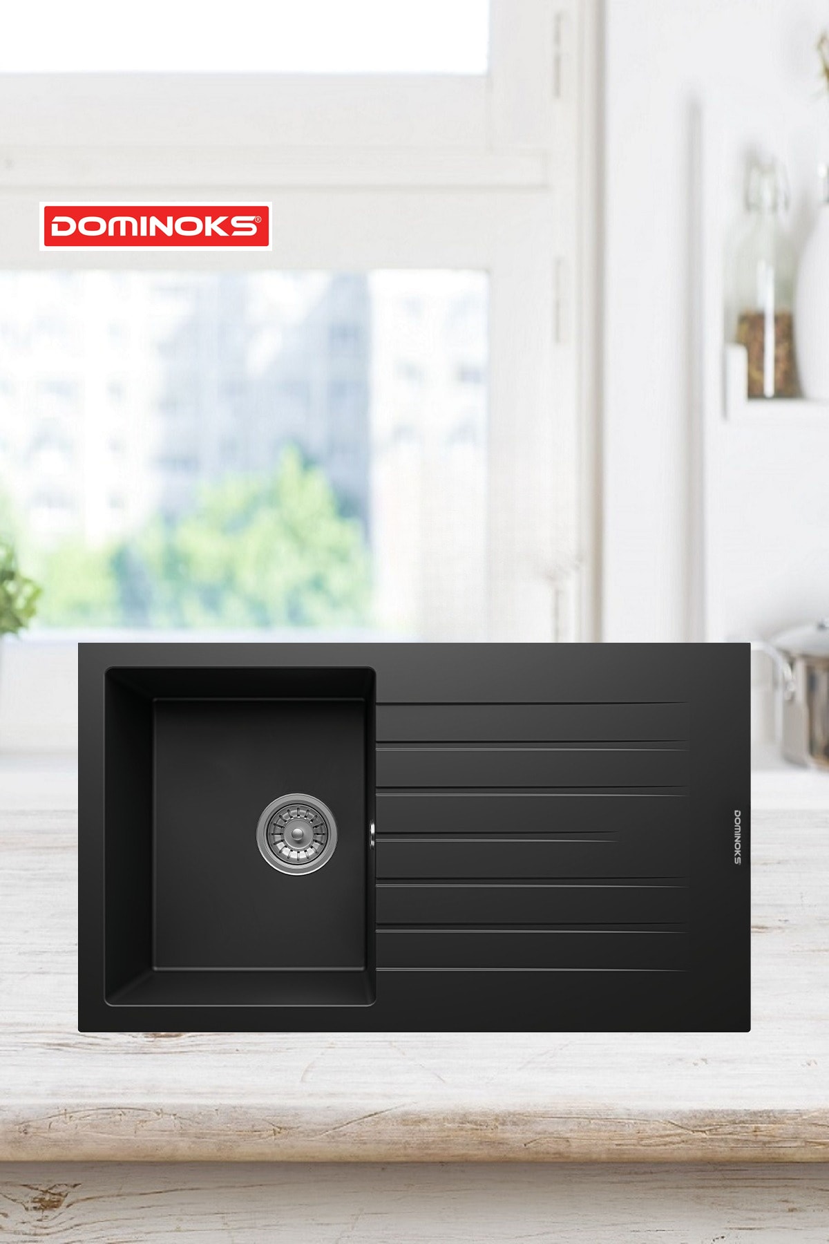 DOMİNOKS NİL 86 SİYAH 50X86 TEZGAH ÜSTÜ GRANİT EVYE