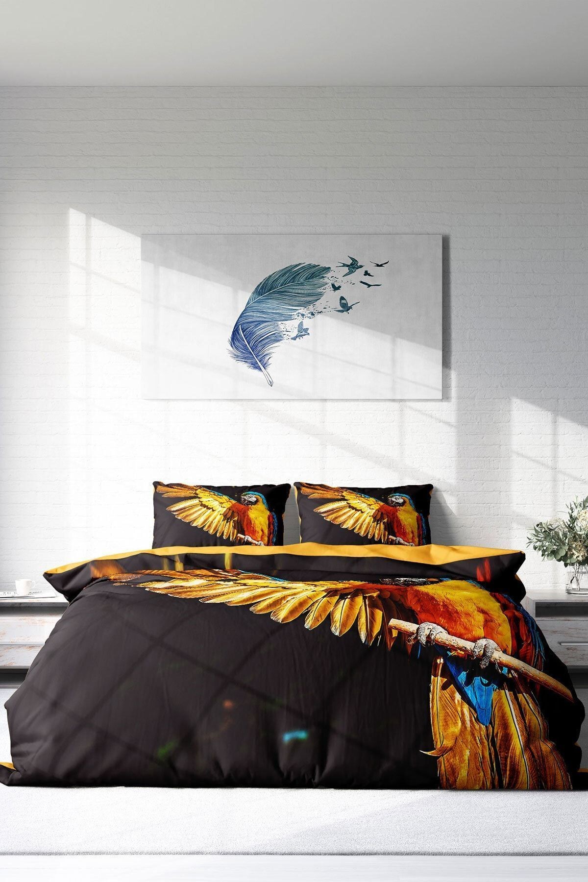 Macaw Parrot Naturel Çift Kişilik Nevresim Takımı