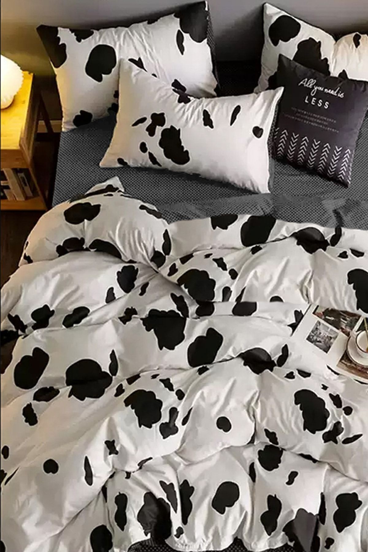 Lastikli Çarşaflı Nevresim Takımı Tek Kişilik Dalmaçyalı Gri Dalmatiangrey