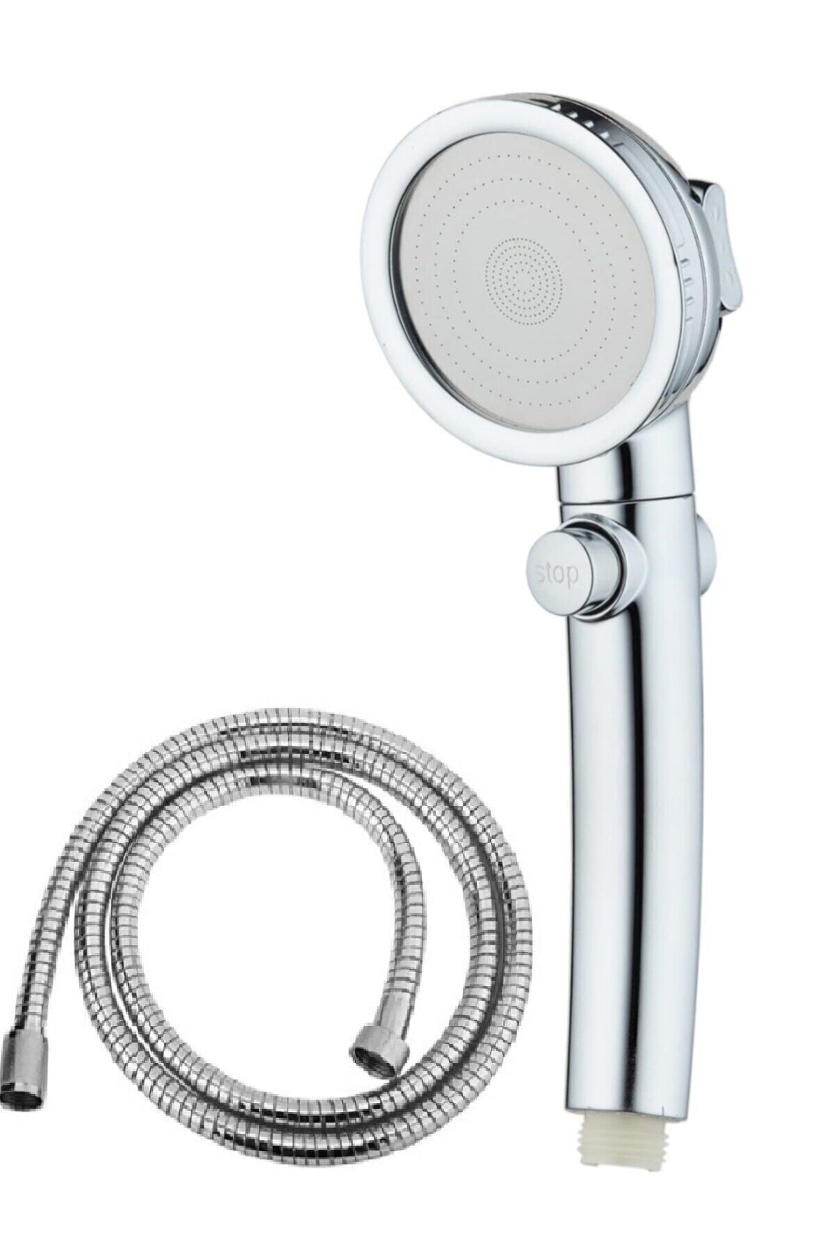 Su Tasarruflu 3 Fonksiyonlu Aç/kapa Butonlu Hortum Duş Başlığı Set