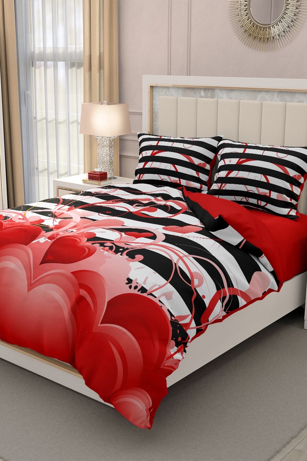 Kıng Sıze Sevgililer Günü Çift Kişilik Nevresim Takımı%100 Pamuk 3d Saten Aşk Rüyası 220x240cm