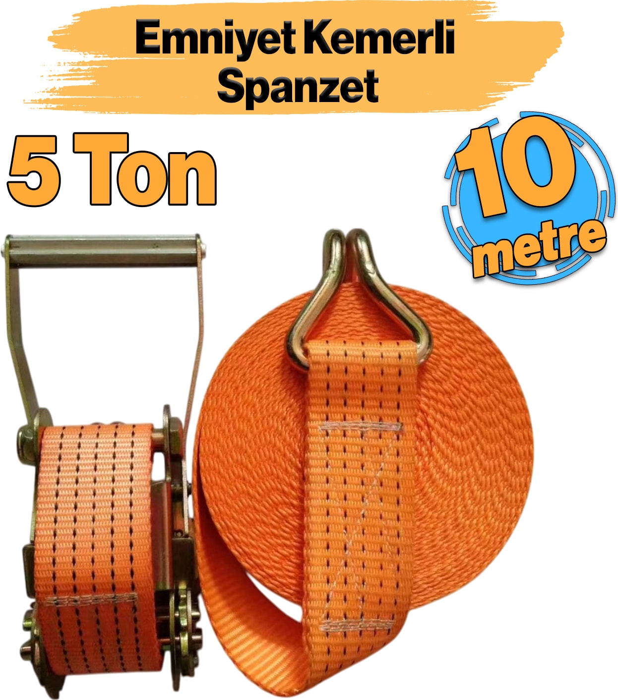 Cırcırlı Gırgır Spanzet Yük Gerdirme Halatı Eşya Sabitleme Sapan 5 Ton 10 Metre Emniyet Kemerli