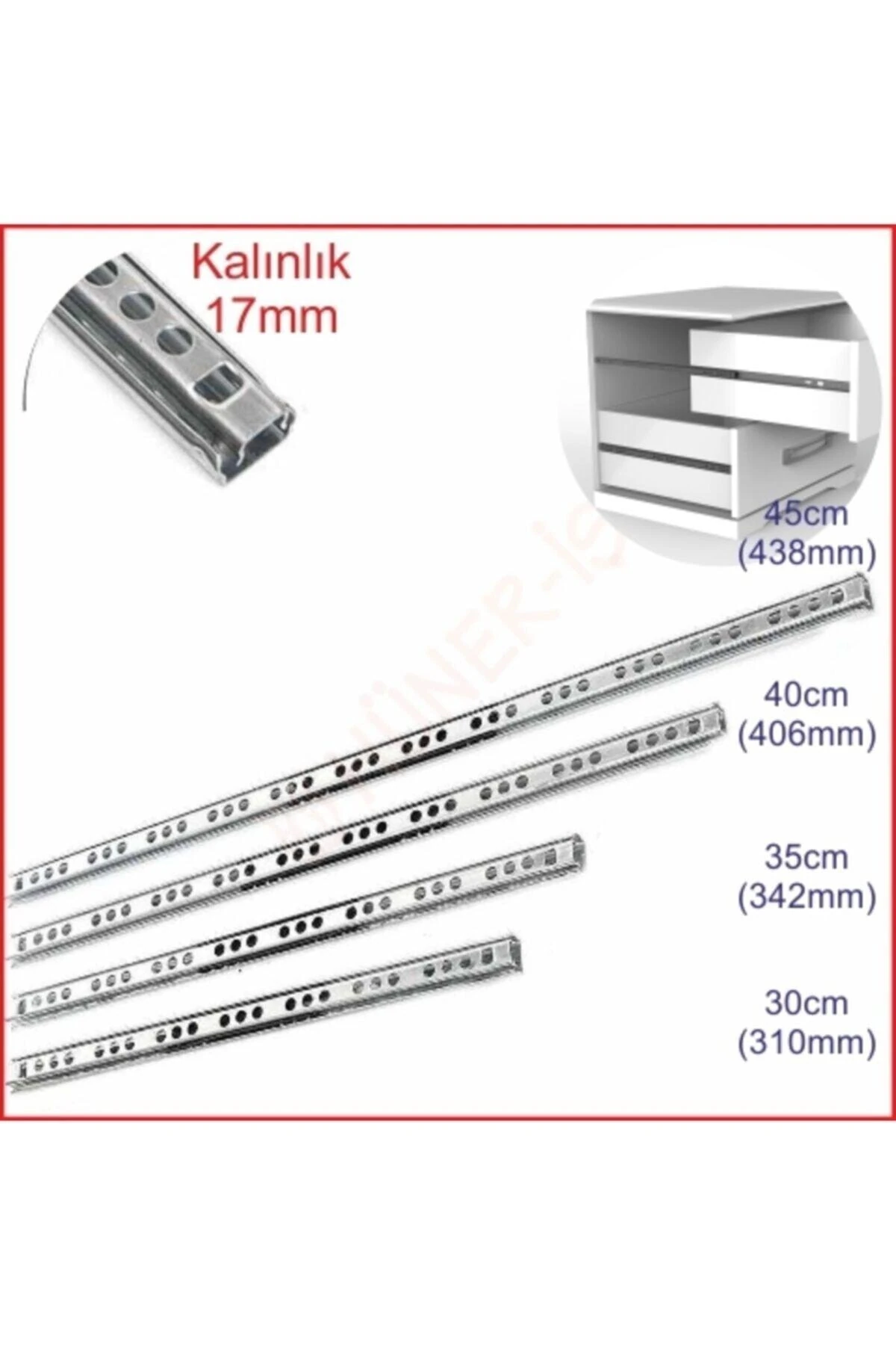 Bilyalı 17mm 40cm Teleskopik Ray Çekmece Kızağı Çekmece Rayı (17X406)