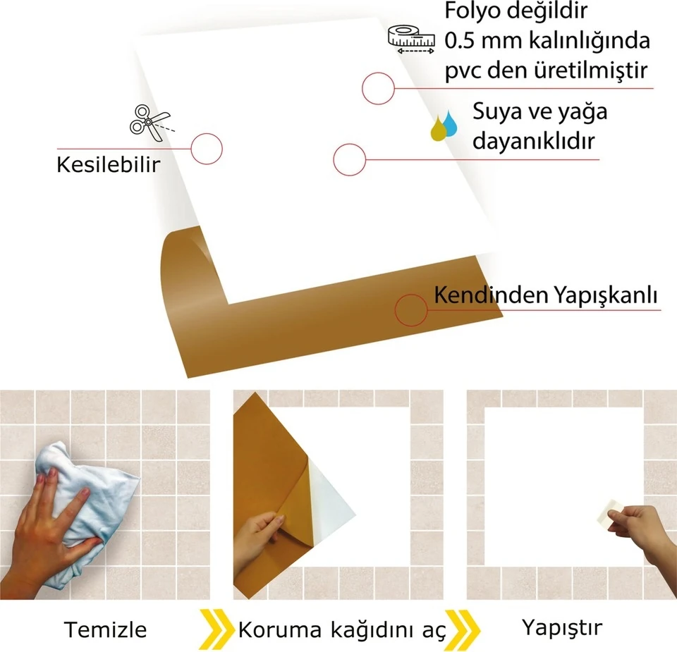 Kendinden Yapışkanlı Düz Beyaz Desenli Pvc Karo 30X30 cm (33 Adet) 3m2
