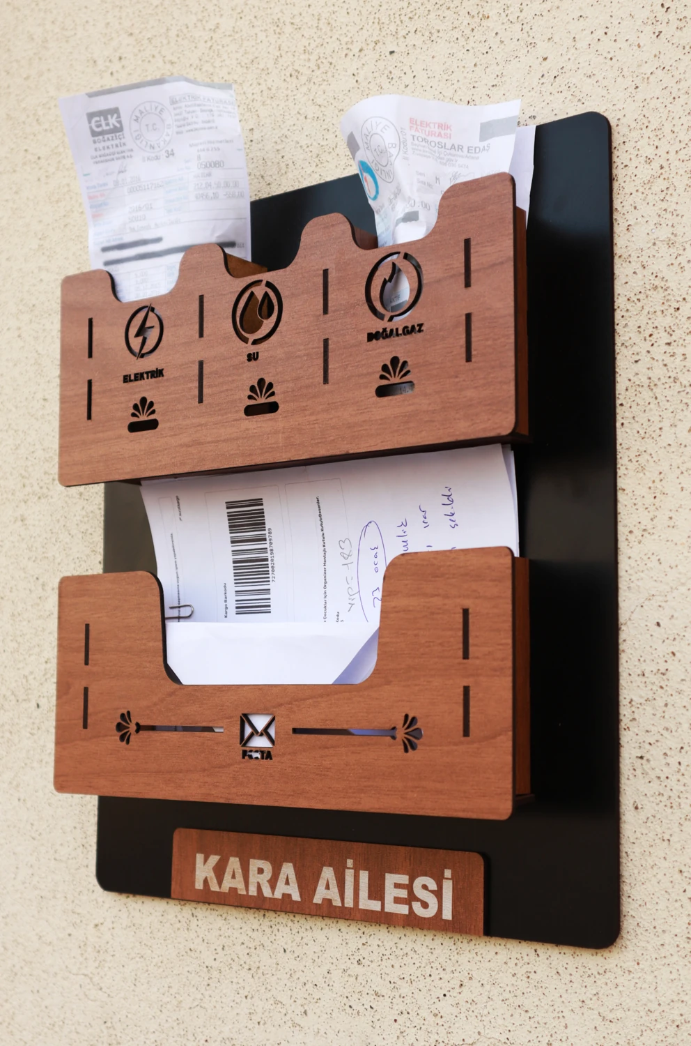 Apartman Ortak Fatura & Posta Kutusu Ahşap - Siyah Ceviz