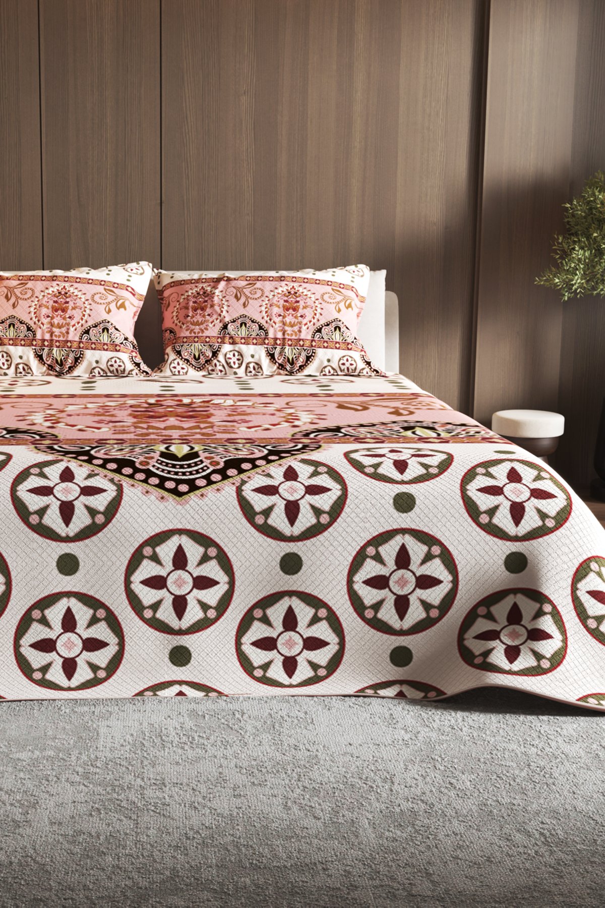 Pike Takımı Pamuklu Çift Kişilik Jakar Dokuma Yatak Örtüsü Ethnic Motif