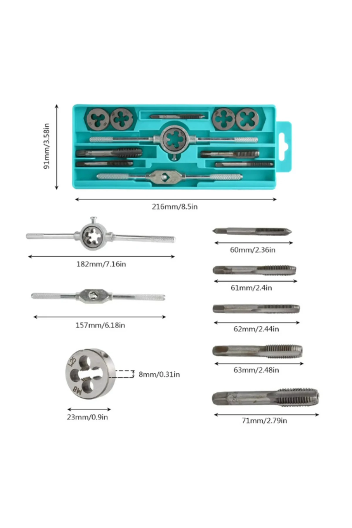 12 Parça Kılavuz Pafta Takımı Metrik Seti Diş Ve Yiv Açma