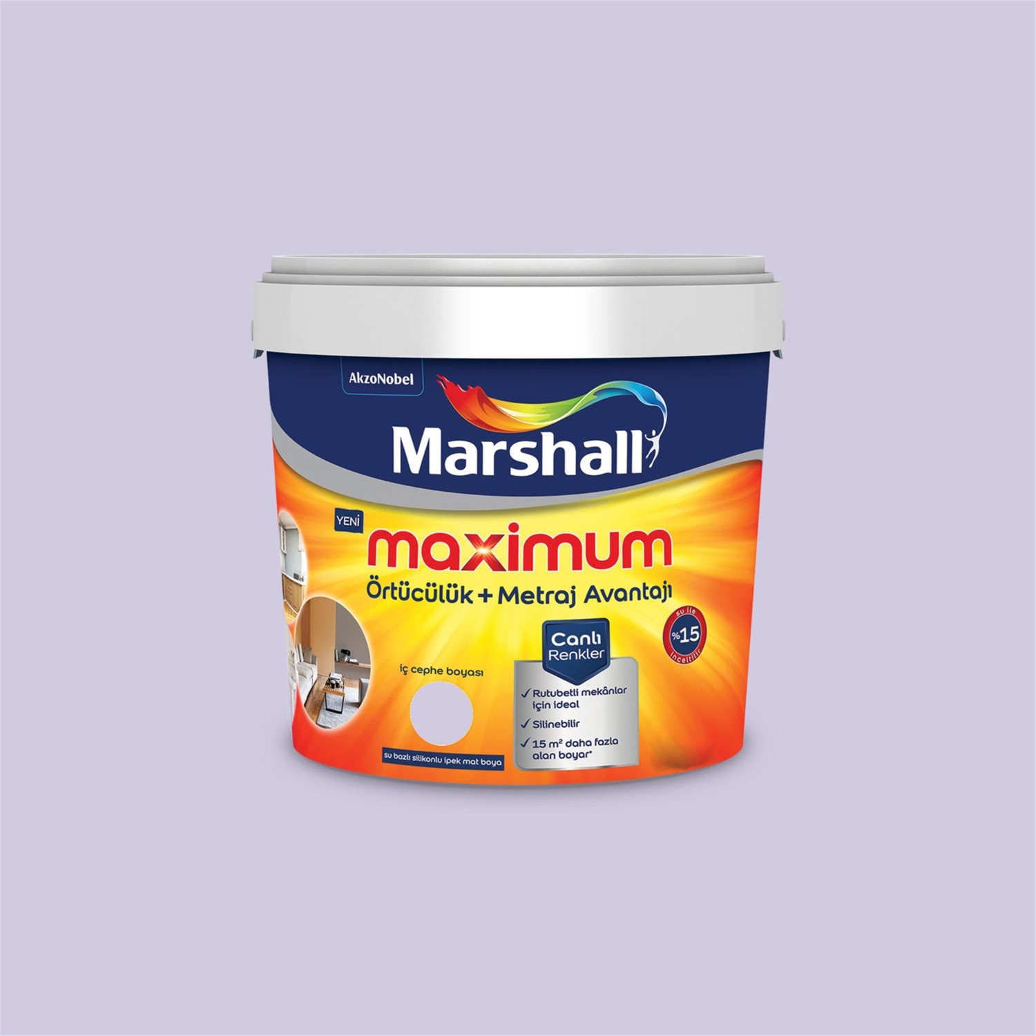 Lila 2,5 Litre Maximum Su Bazlı Silikonlu Ipek Mat Iç Cephe Boyası (MARSHALL.5309483)