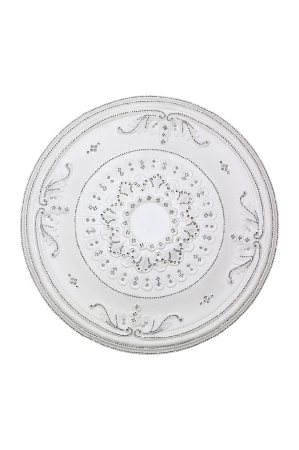 Gonca Desenli Stropiyer Taşlı Tavan Lamba Göbeği -gümüş Renk- 68 Cm