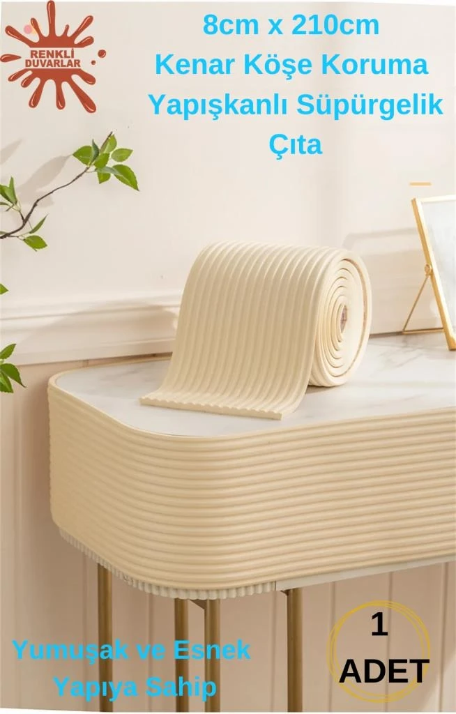 8CMX210CM 1 Adet Yapışkanlı Meva Krem Lambiri Model Çıta Süpürgelik Tablo Tavan Koruyucu Kenar Çıta