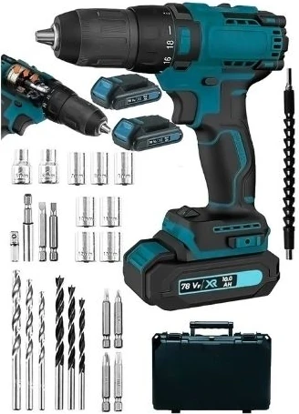 Darbeli 58 V 10 Ah Çift Akülü Metal Şanzuman Şarjlı Vidalama Matkap 27 Pcs Set