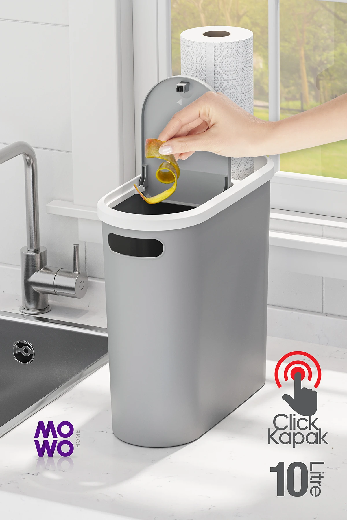 Click 10 Lt Çöp Kovası Gri, Mutfak, Banyo, Tuvalet Çöp Kutusu