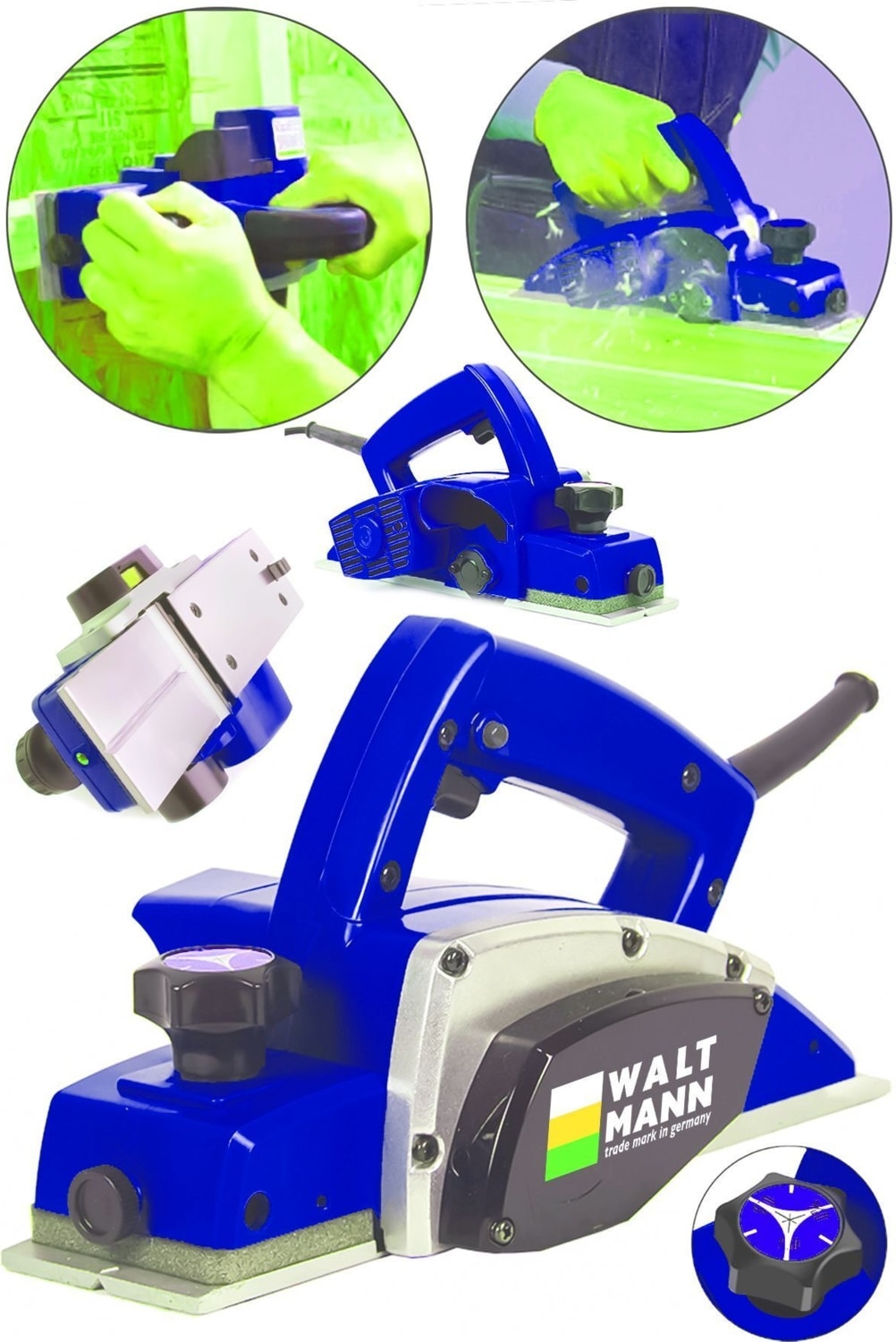 Germany 3000 Watt Çift Bıçaklı Planya Makinası 16000 Rpm Mavi