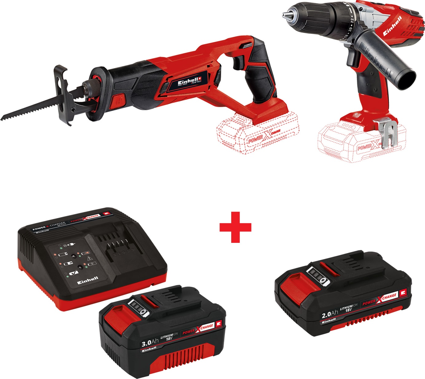EİNHELL Combo Set-2 Te-Ap 18 Li Akülü Kılıç Testere +Te-Cd 18-2 Li-İ -Akülü Vidalama+ 18V 3 Ah Starter-Kit+2 Ah Akü