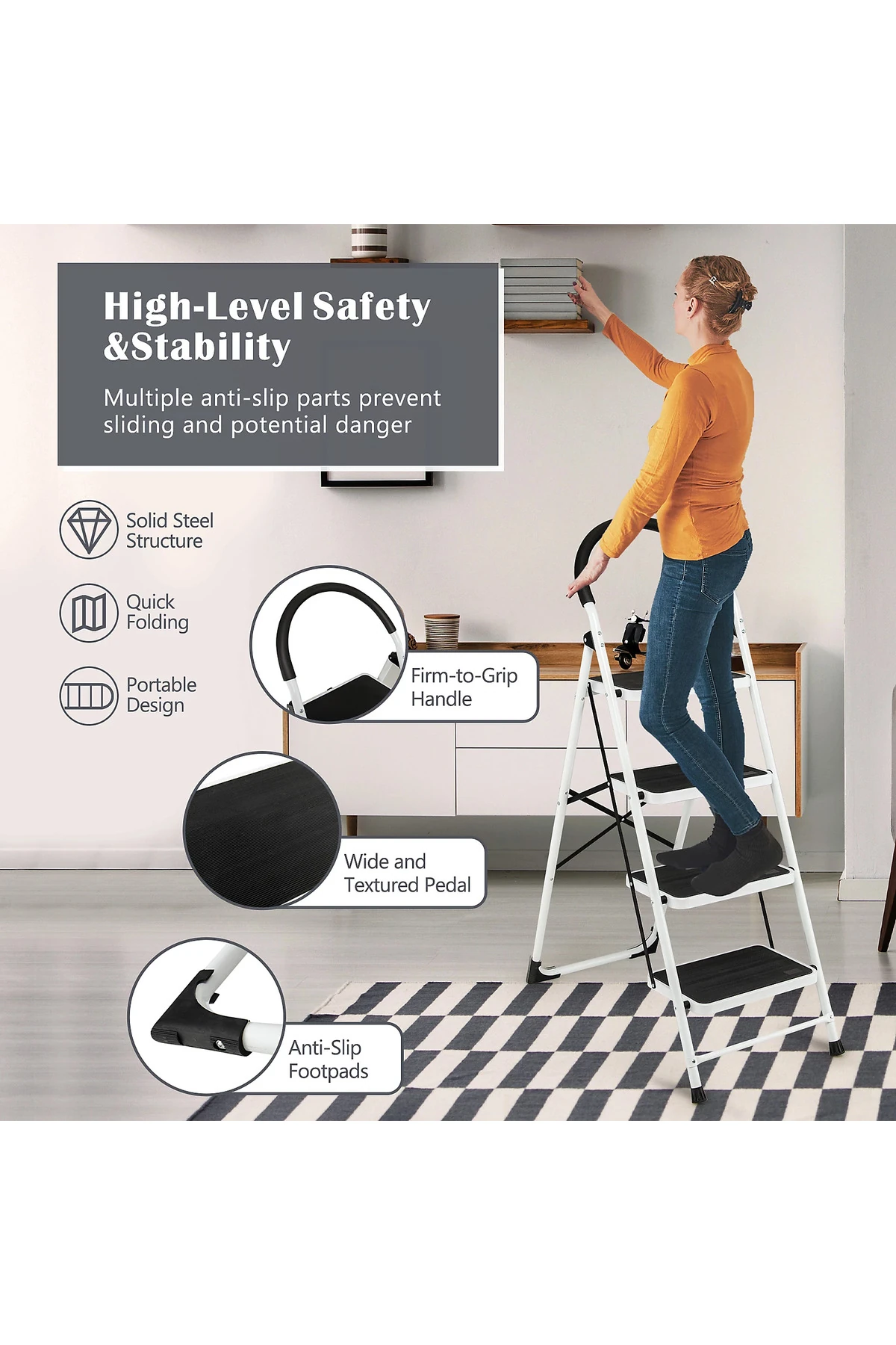 ÇELİK 4 BASAMAKLI GENİŞ BASAMAKLI KATLANIR YER KAPLAMAZ MERDİVEN