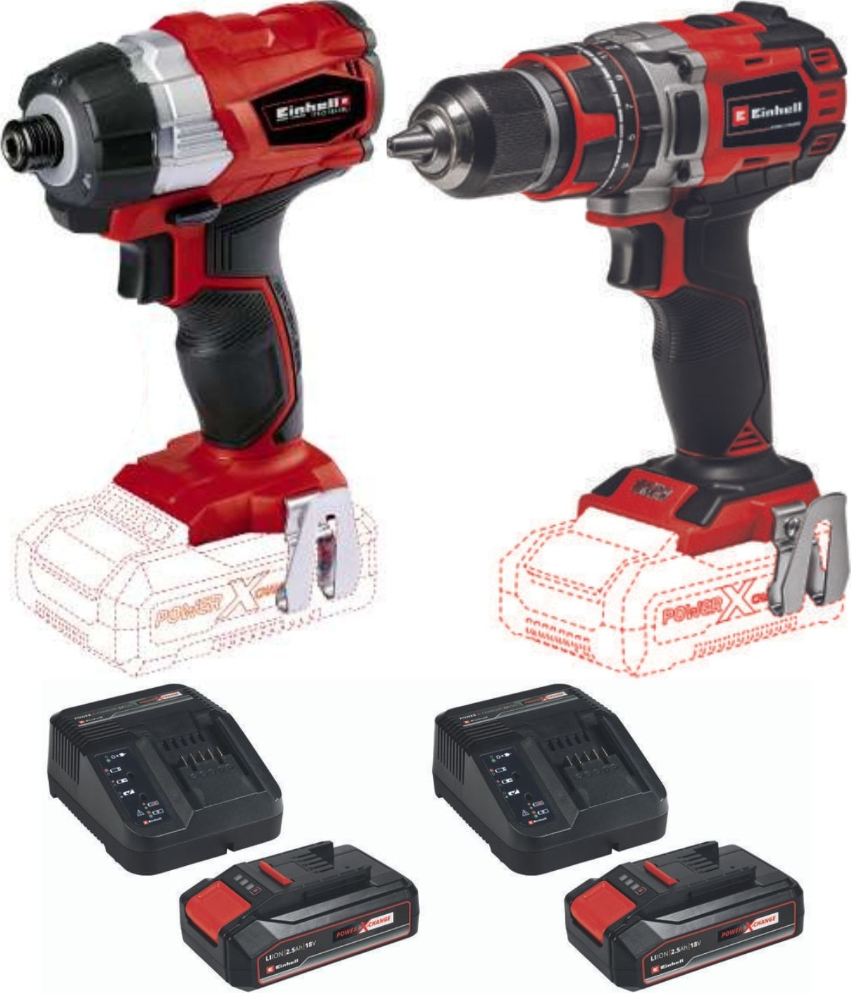 EİNHELL Te-Cı 18 Bl Torklu Vidalama Te-Cd 18/50 Li-I Bl Matkap 2X2.5AH Çift Akülü Kömürsüz Darbeli Set