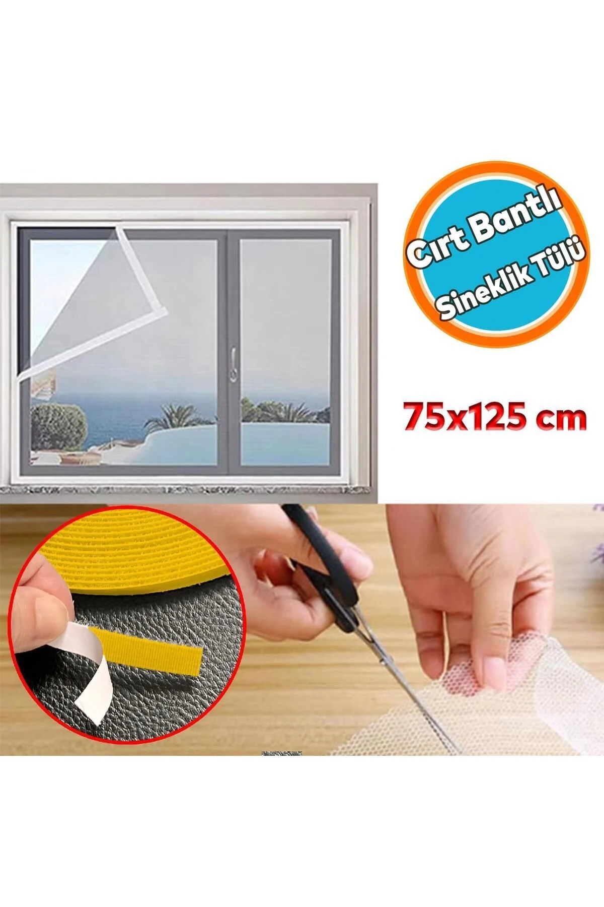 Hazır Sineklik Tek Kat Sök Tak Pratik Yıkanabilir Pencere Beyaz Kapı Sinekliği 75x125 cm