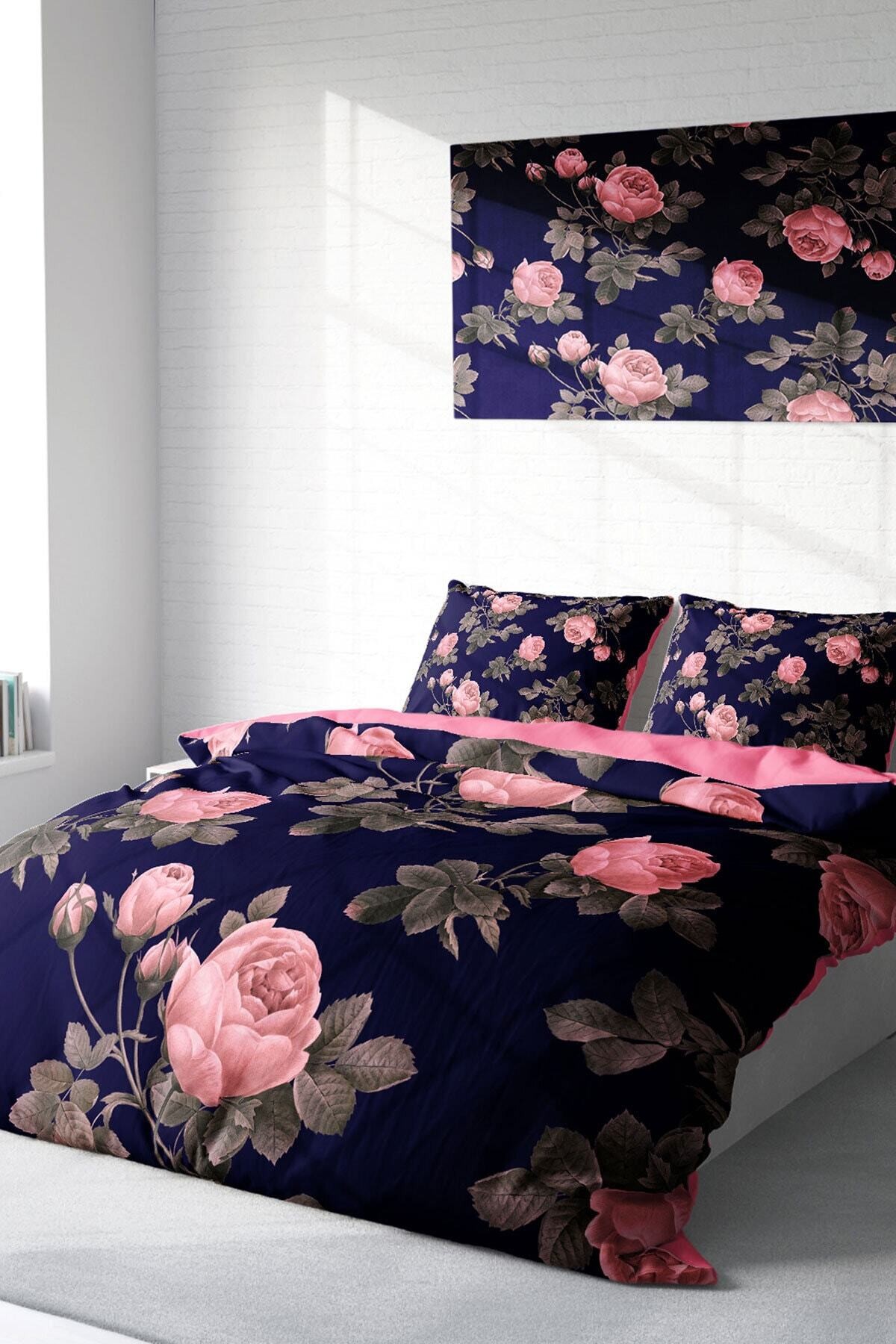 Kıng Sıze Pembe Noble Roses Naturel Çift Kişilik Nevresim Takımı 220x240cm