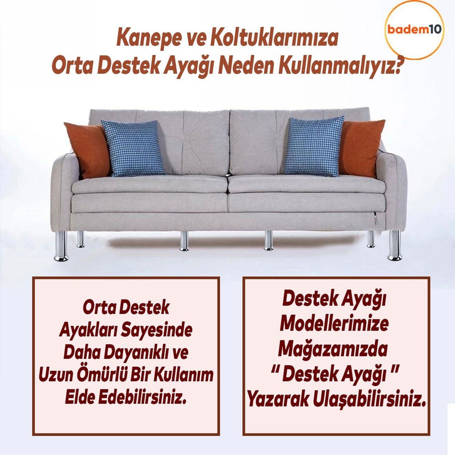(8 Adet) Metal Krom 15 cm Baza Mobilya Koltuk Kanepe Yatak Çekyat Destek Yükseltme Ayağı Ayakları