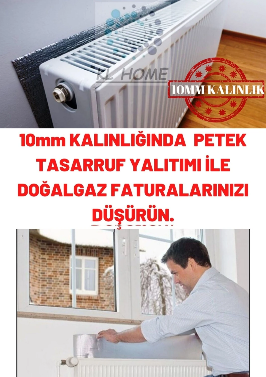 10MM-GERÇEK Kalınlık 6 Adet -50CMX100CM Tasarruf Kalorifer Petek Arkası Isı Doğalgaz Faturan Düşür