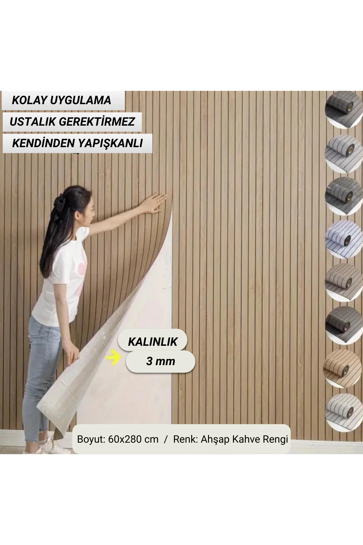 60x280 cm Kendinden Yapışkanlı Ahşap Görünümlü Akustik Duvar Paneli -