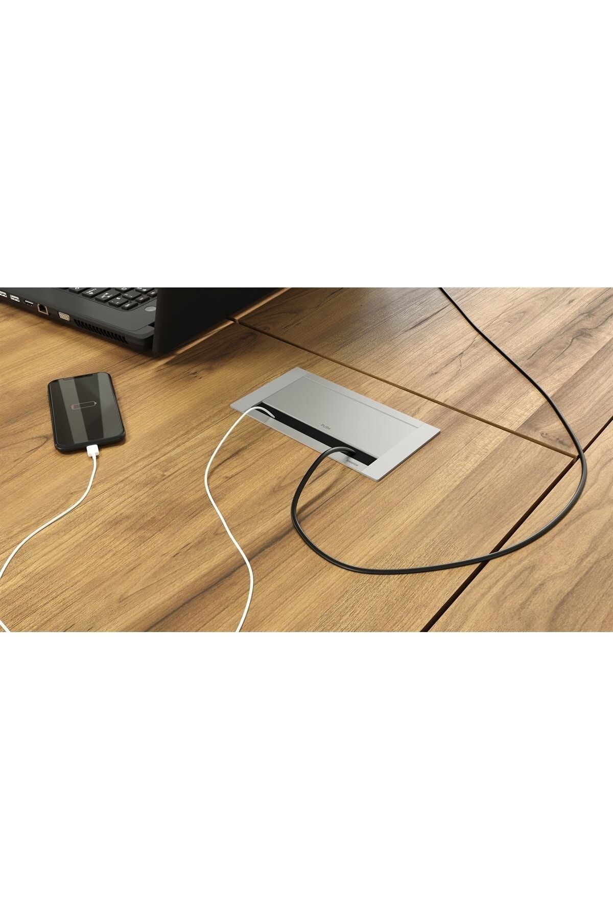 ® Push-line Bas-aç Masaüstü Priz Kutusu - Natürel Eloksal