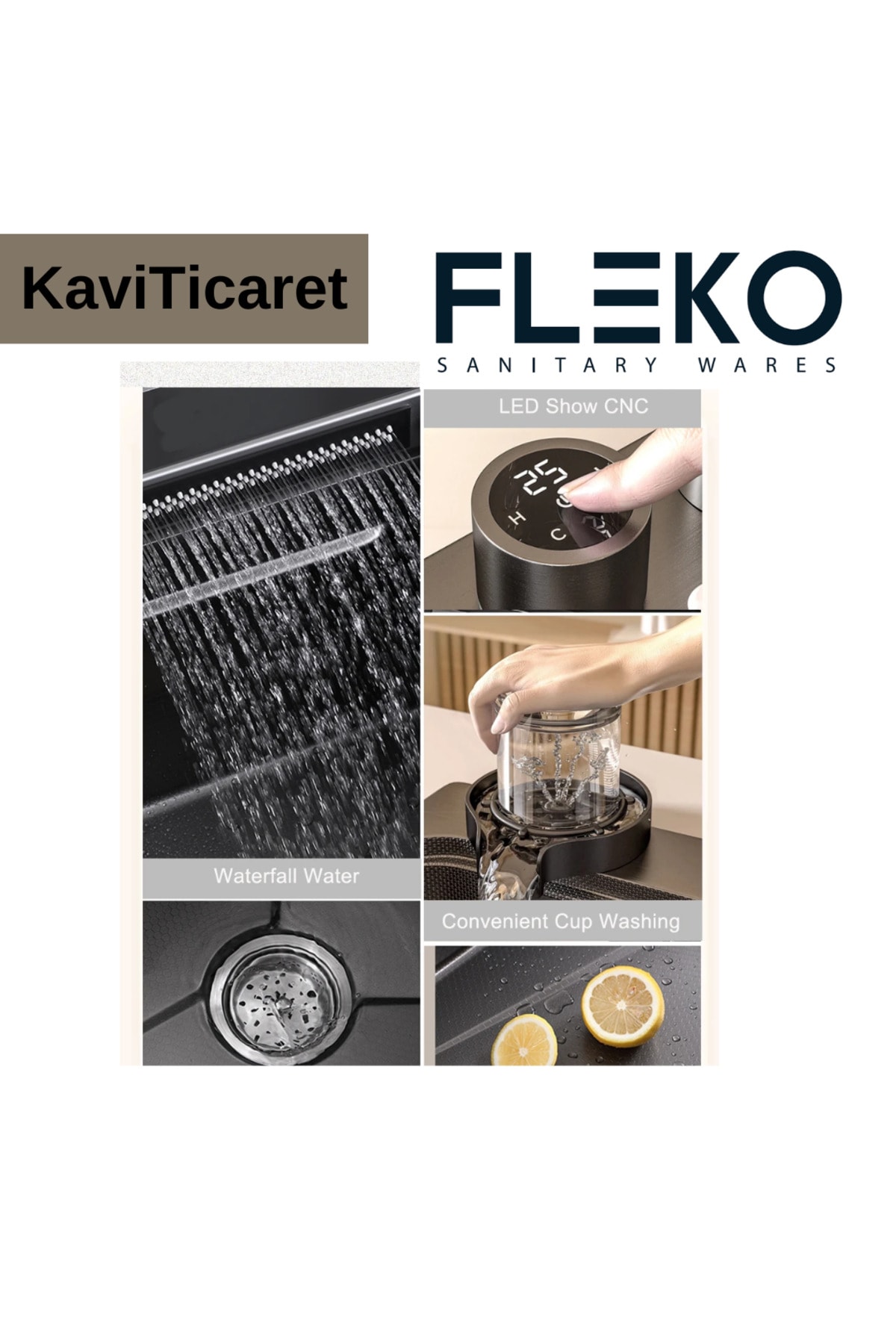 Dijital Eviye Seti Ve Fotoselli Bataryası Teknolojik Akıllı Antrasit Gri Çelik Evye