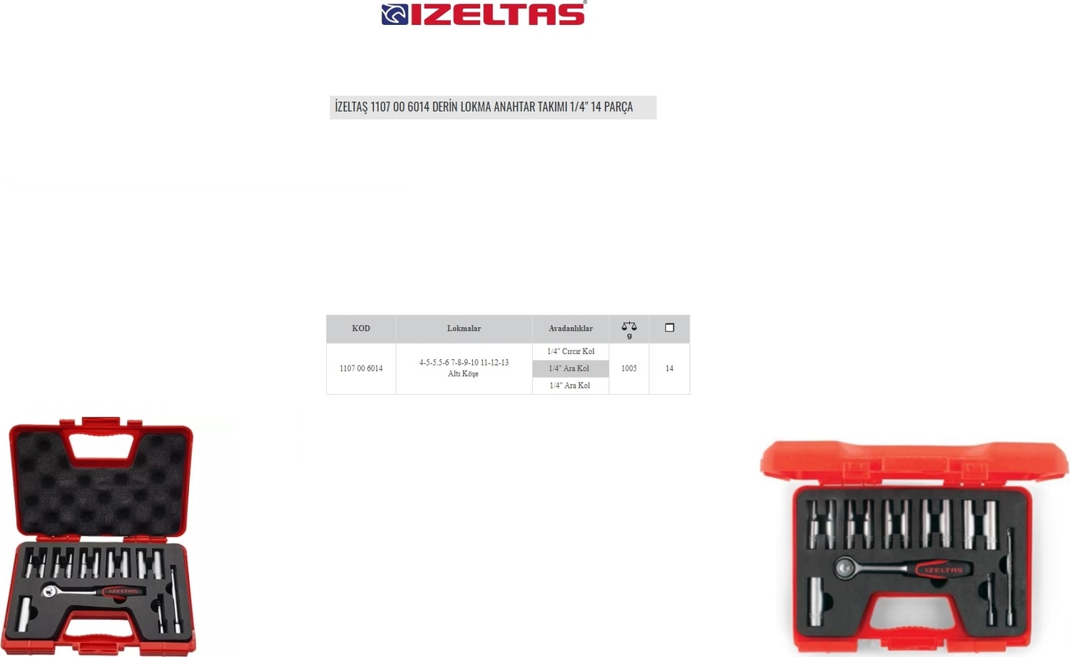 1107 00 6014 Derin Lokma Anahtar Takımı 1/4" 14 Parça
