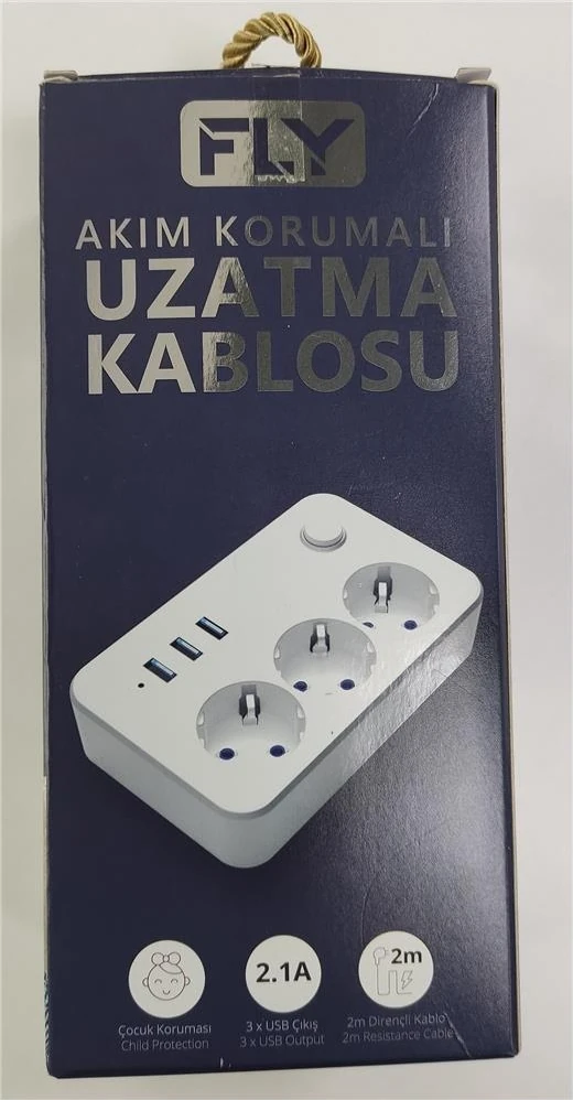 Fly 3406-01 3lü Anahtarlı 2.1A 3usb Şarj Çıkışı 2mt Anahtarlı Akım Korumalı Priz Çocuk Koruması