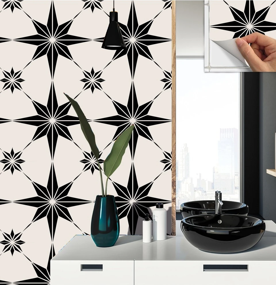 Kendinden Yapışkanlı Siyah Yıldız Desenli Pvc Karo 30X30 cm (33 Adet) 3m2