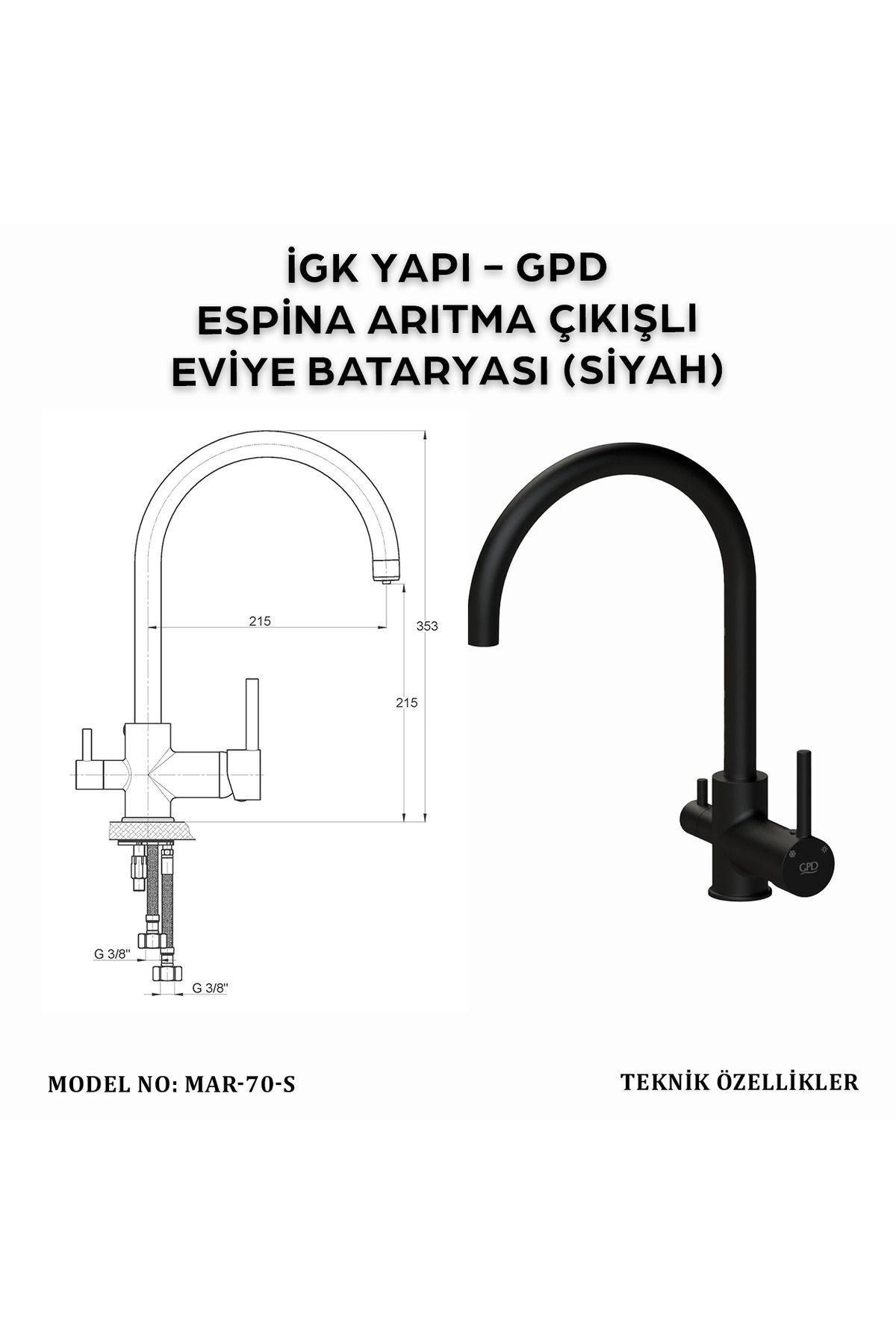 İGK YAPI -  MAR70-S ESPİNA ARITMA ÇIKIŞLI EVİYE BATARYASI (SİYAH)