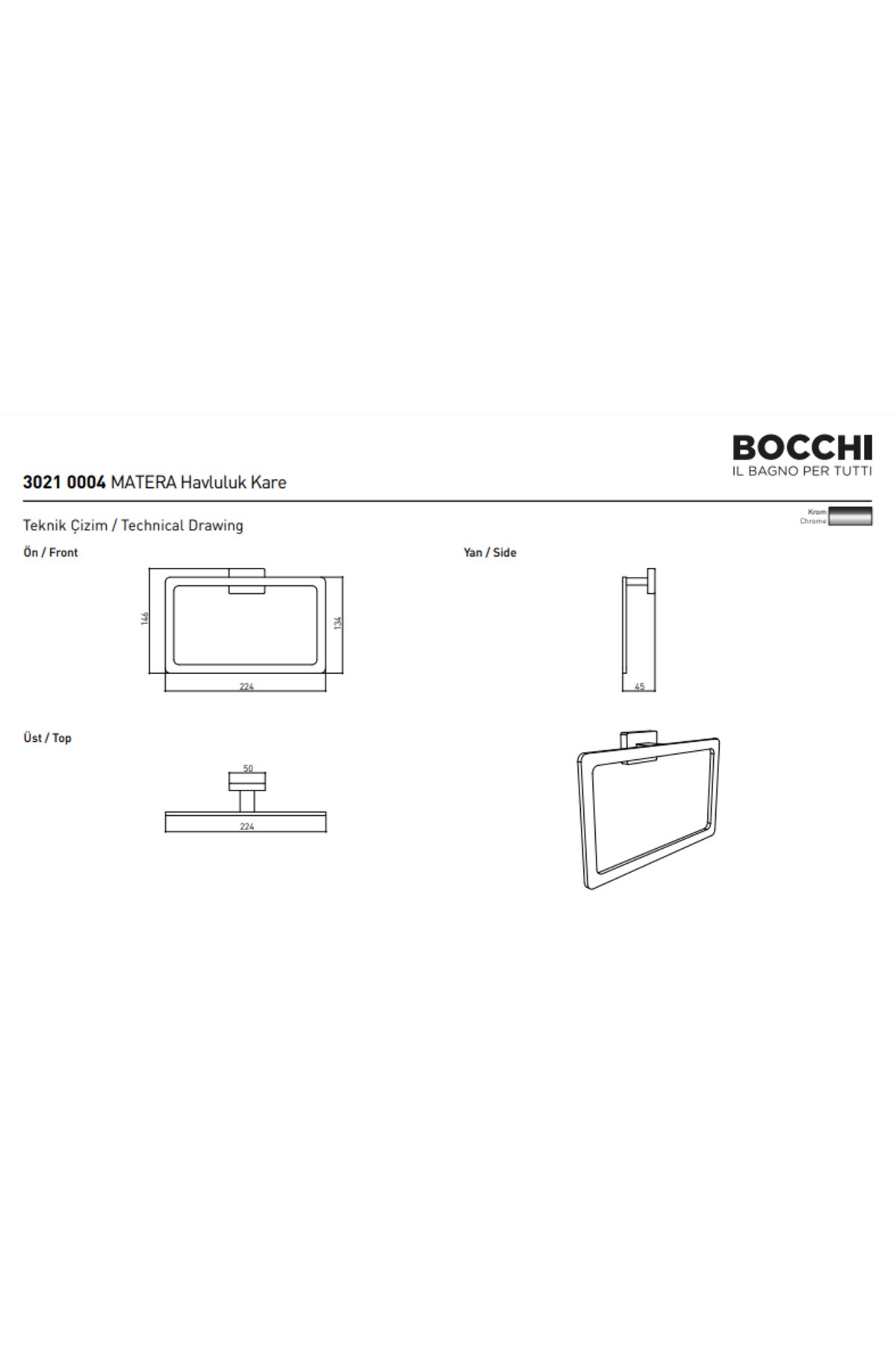 Matera Havluluk Yuvarlak 21 Cm Krom 3021-0004