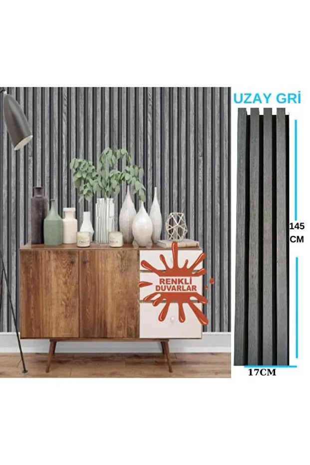 17x145cm 1 Adet ATC Uzay Gri Model PVC Lambiri Prefabrik Ofis Dekoratif Pvc Lambiri Duvar Paneli