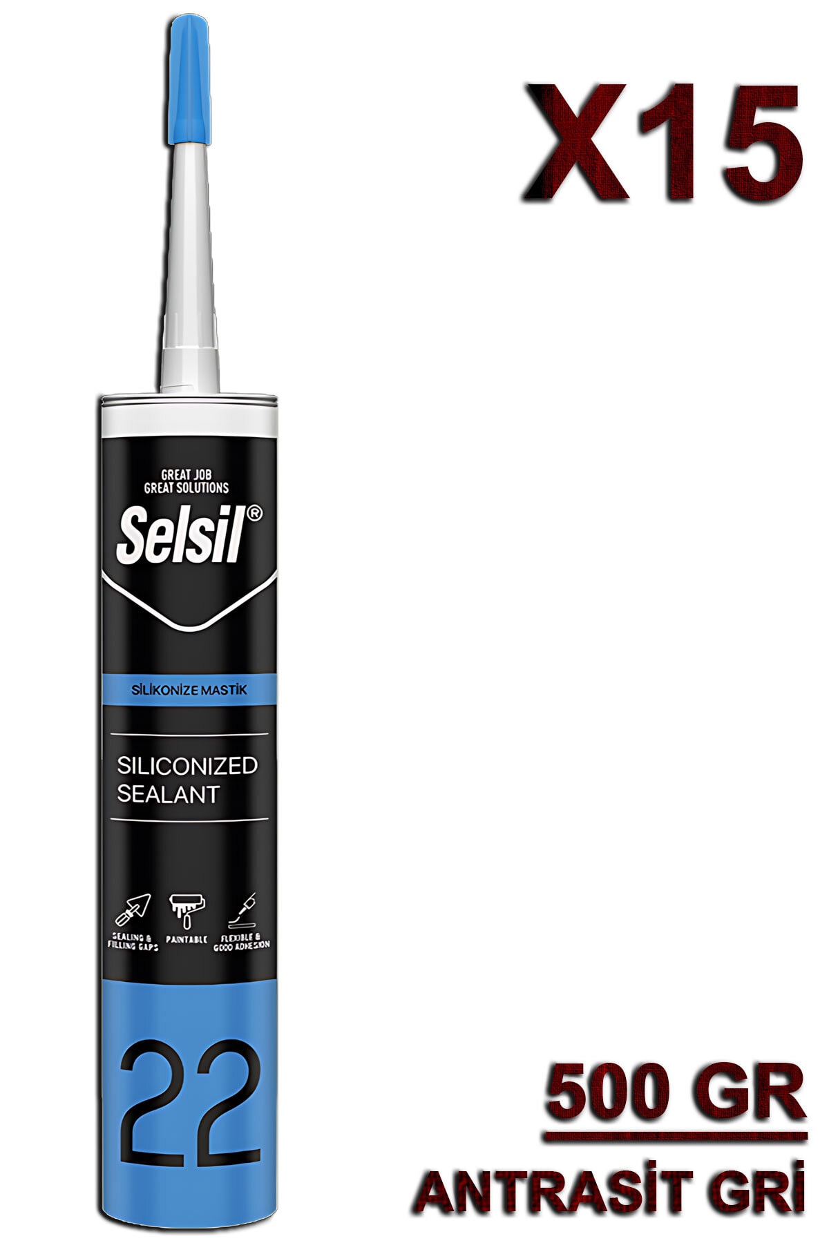 SELSİL Silikonize Mastik Antrasit Gri 500 Gr (15 Adet)