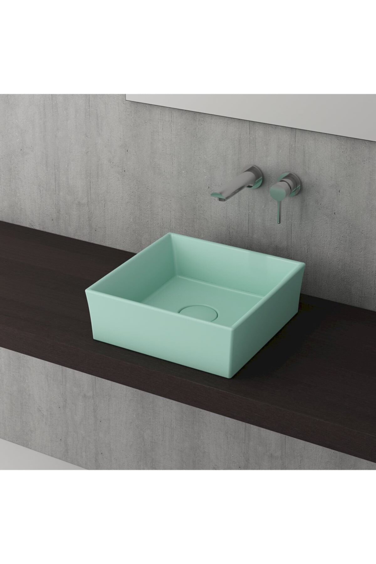Vessel Kare Tezgah Üstü Lavabo 38 Cm Mat Mint Yeşil