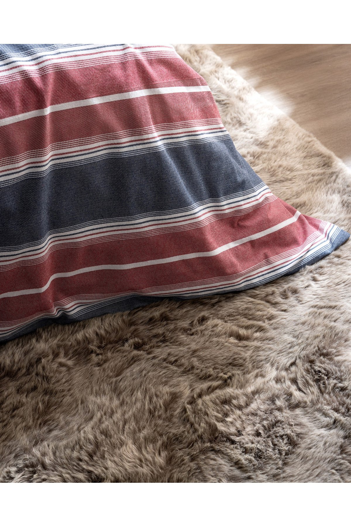 Edgard King Size %100 Pamuk Flanel Nevresim Takımı - Kırmızı/Lacivert