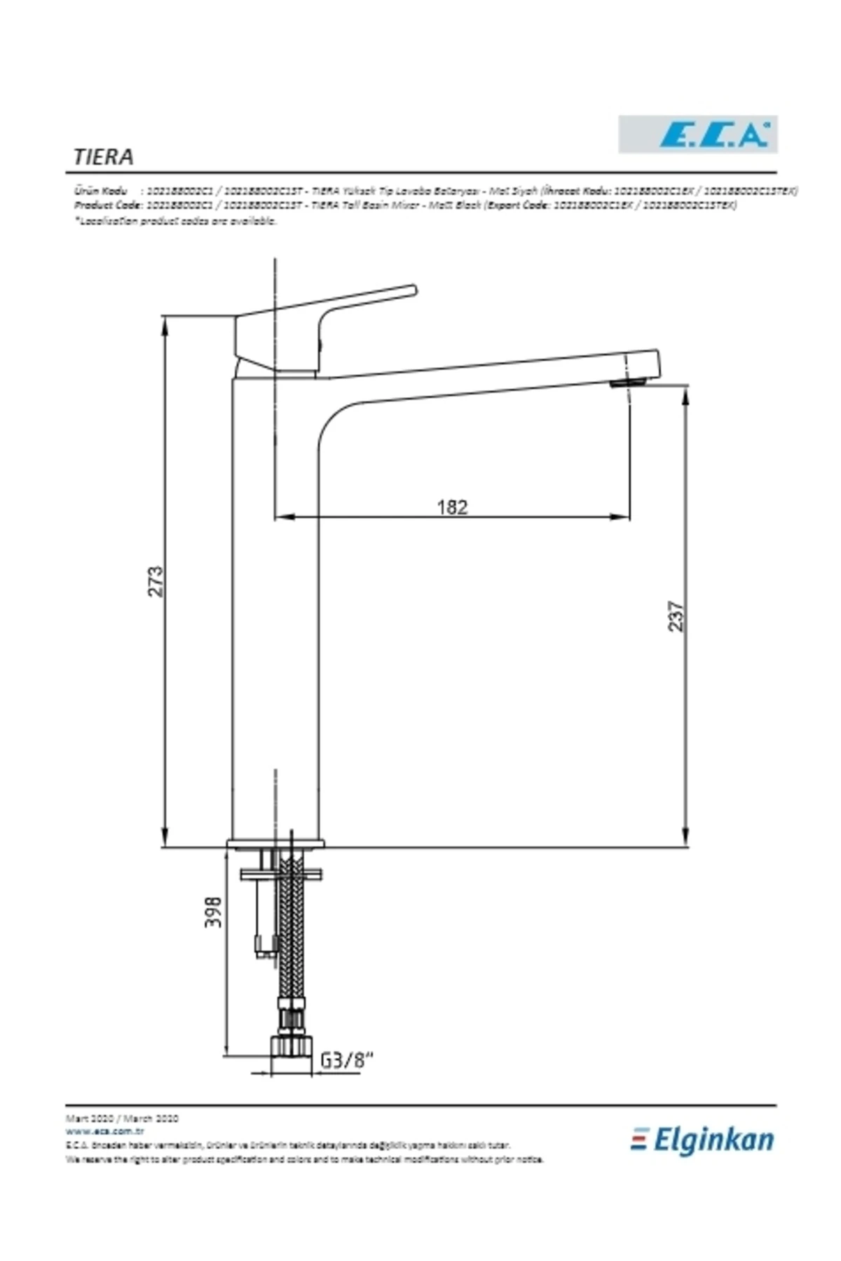 Tiera Yüksek Tip Lavabo Bataryası Mat Siyah