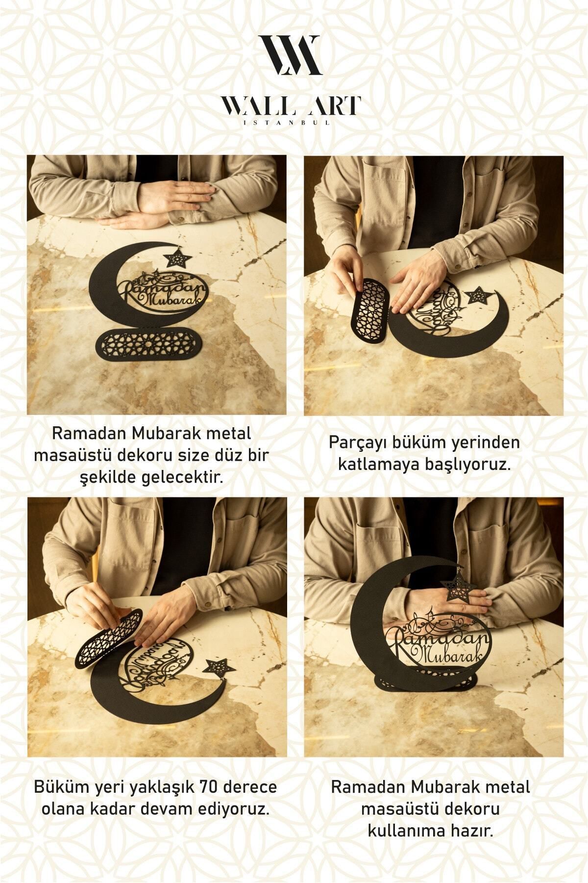 Ramadan Mubarak Yazılı Metal Masaüstü Dekor - Ramazan Ev Dekorasyon - Wamh118