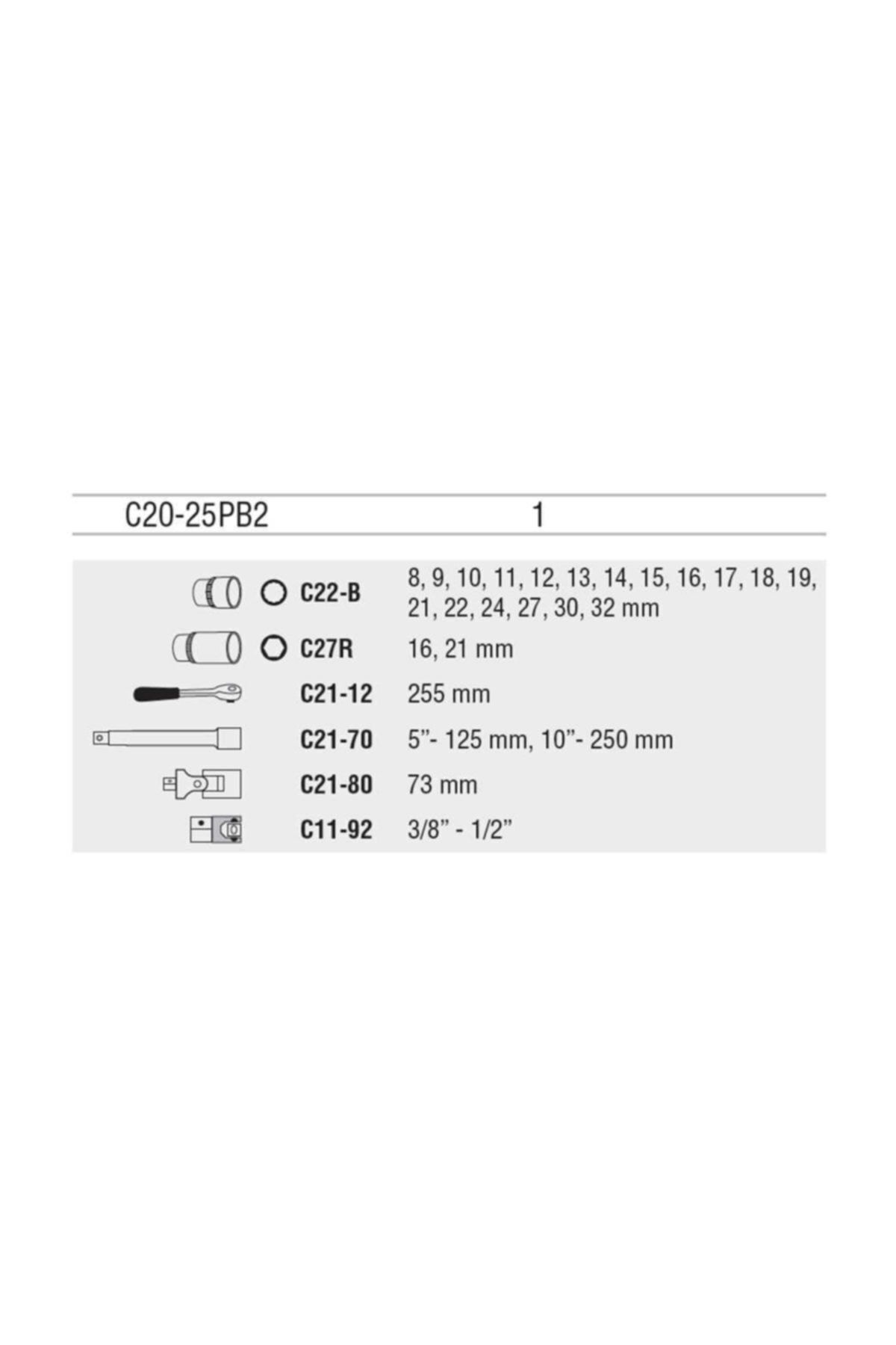 C20-25pb2 12 Köşe 1/2'' Yıldız Lokma Takımı 25 Parça