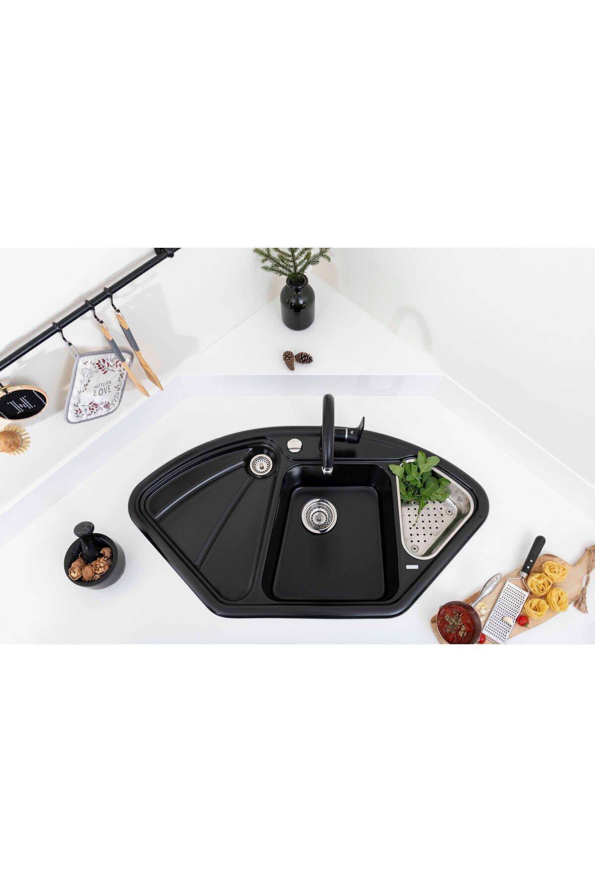 Gl General Nuevo Elegance Seramik Black Köşe Eviye