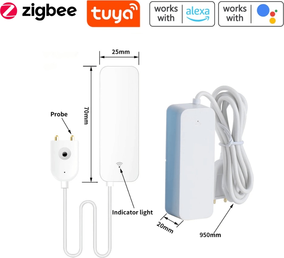 Zigbee Su Baskını Sensörü - Tuya, eWelink, Home Assisant, Zigbee2MQTT, ZHA Destekli Su Algılama Sensörü