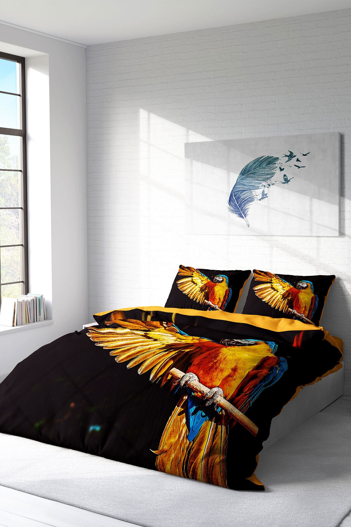 Kıng Sıze Macaw Parrot Naturel Çift Kişilik Nevresim Takımı 220x240cm