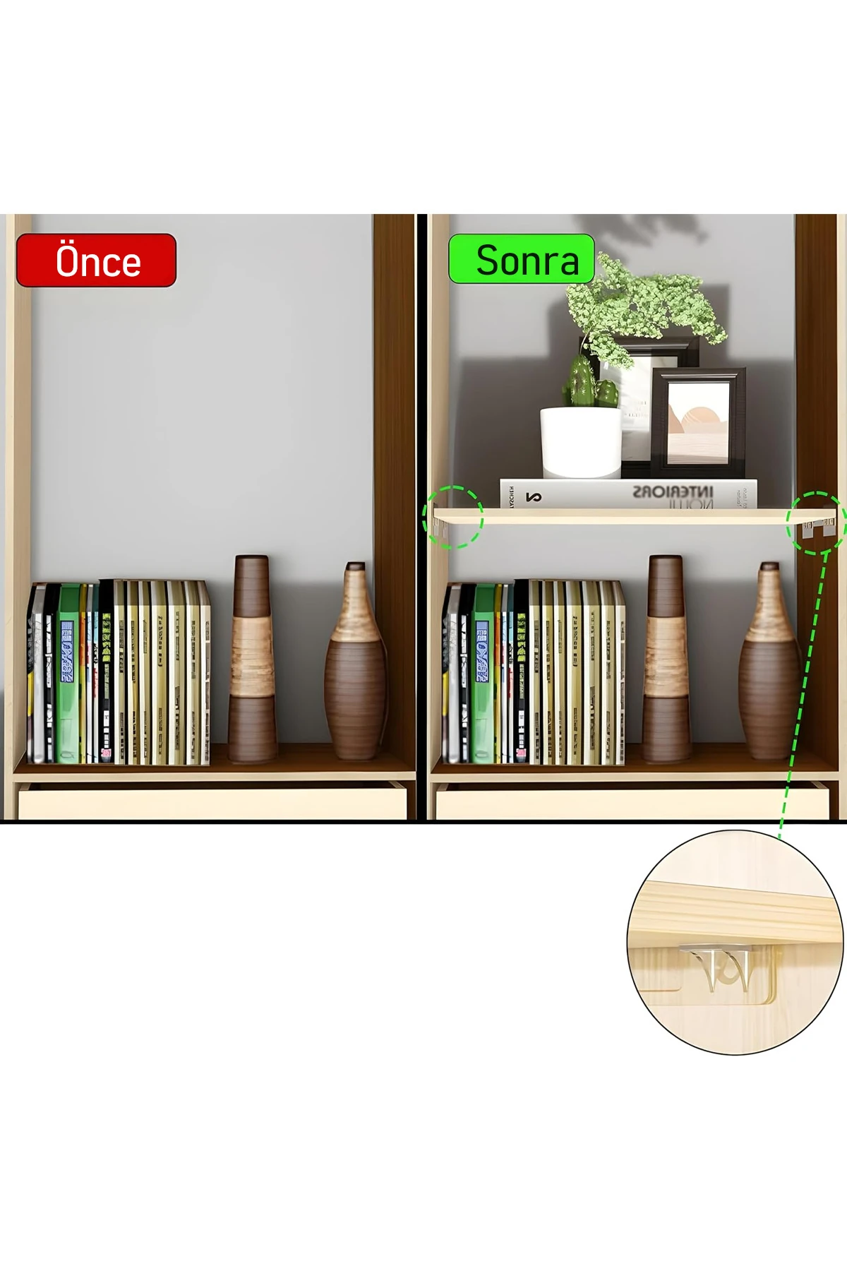 4 Adet Ultra Güçlü Kendinden Yapışkanlı Dolap İçi Raf Tutucu Raf Destek Aparatı Raf Sabitleyici