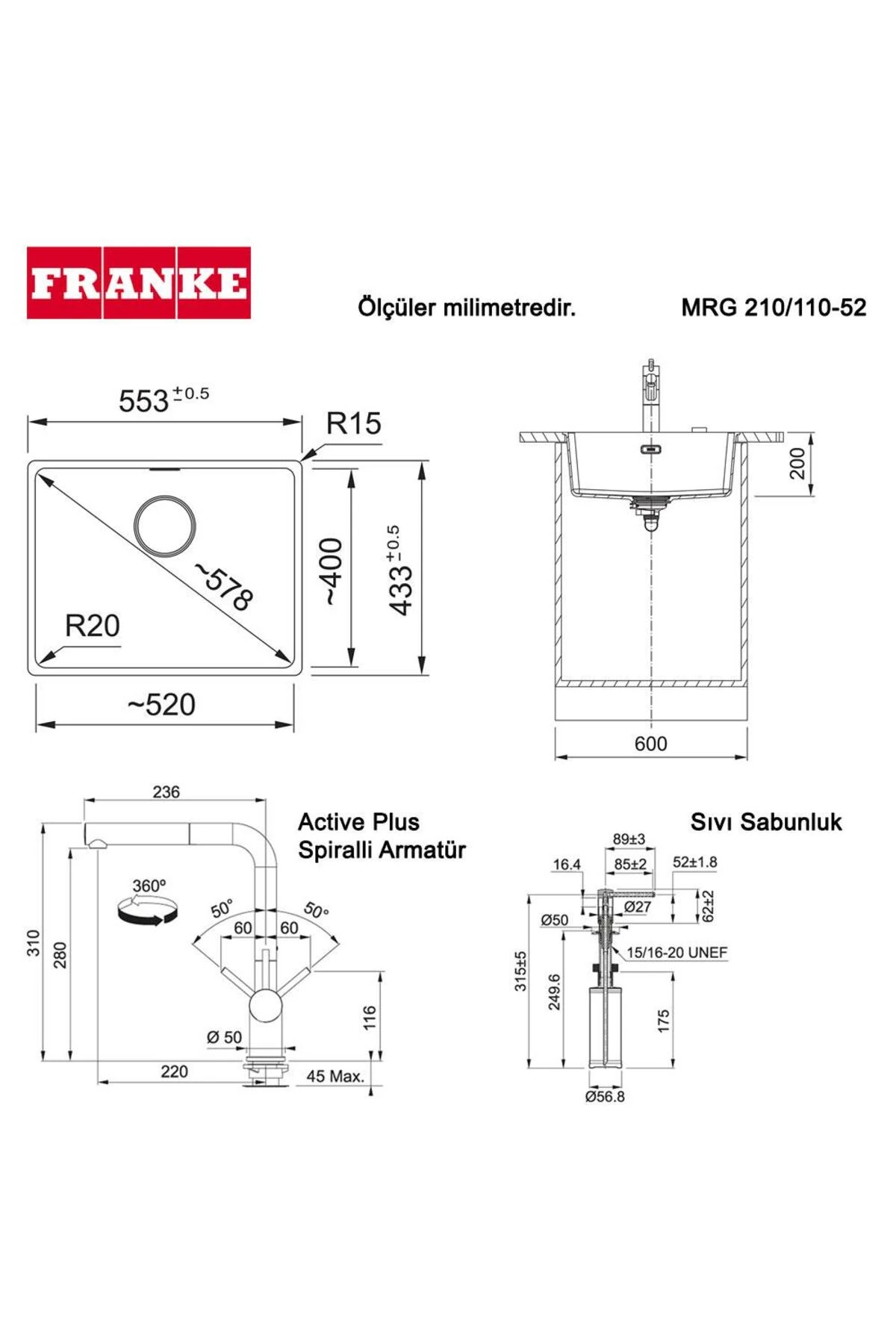Maris MRG 110-52 Üçlü Set, Nero renk, Evye - Armatür - Sıvı sabunluk