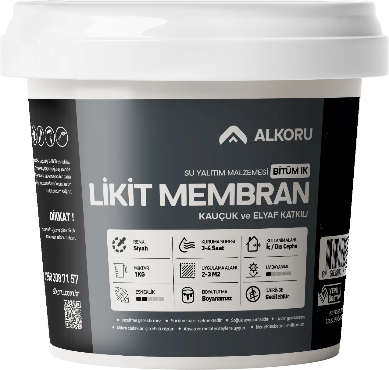 1 kg Bitüm 1k Likit Membran Kauçuk ve Elyaf Katkılı Sıvı Su Yalıtım Malzemesi