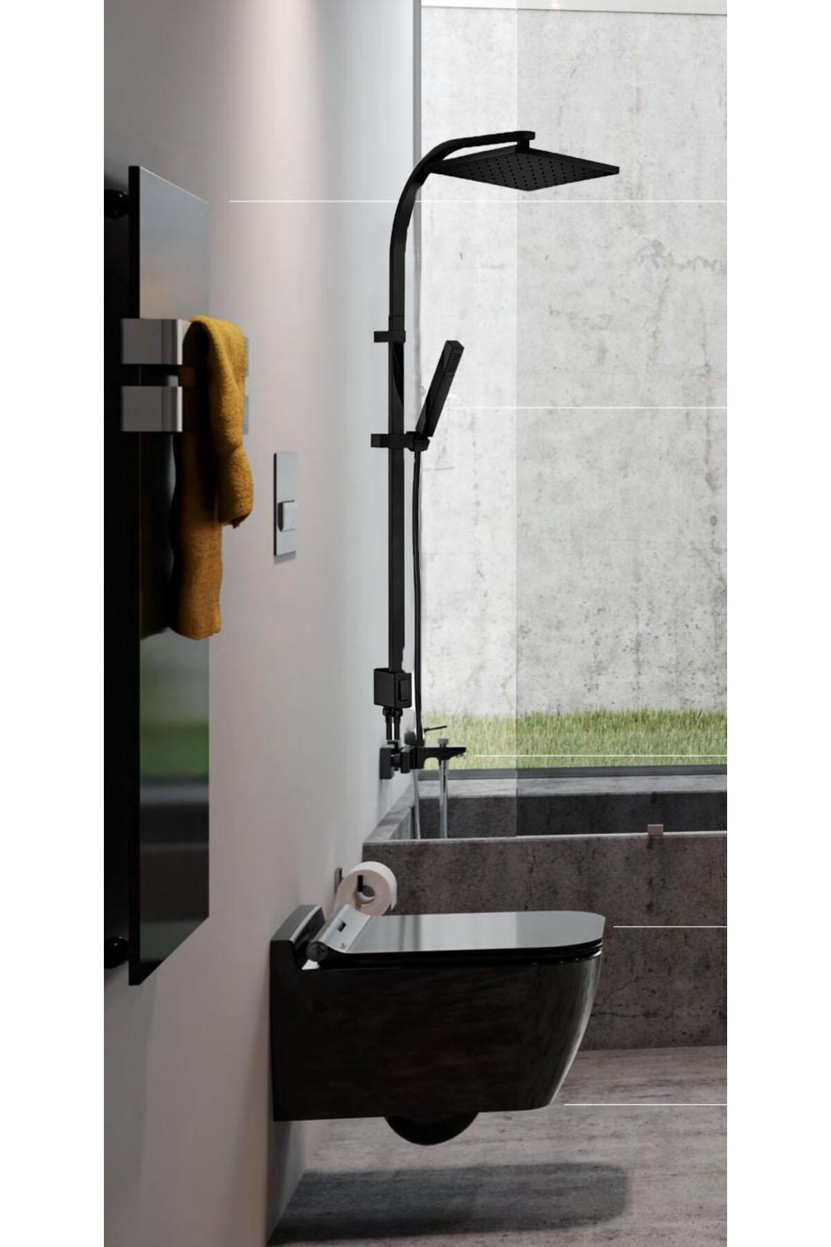 Tiera Banyo Tepe Duş Seti Kare Duş Takım Mat Siyah Renkli Kolonlu Sistem 102158012c1