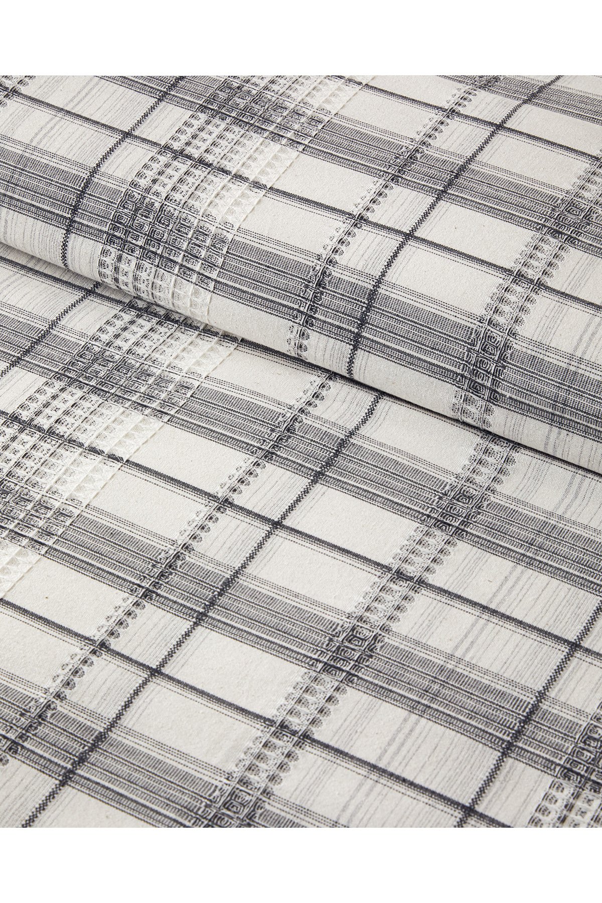 Waffle Check İpliği Boyalı Çift Kişilik Nevresim Takımı 200x220 cm Gri