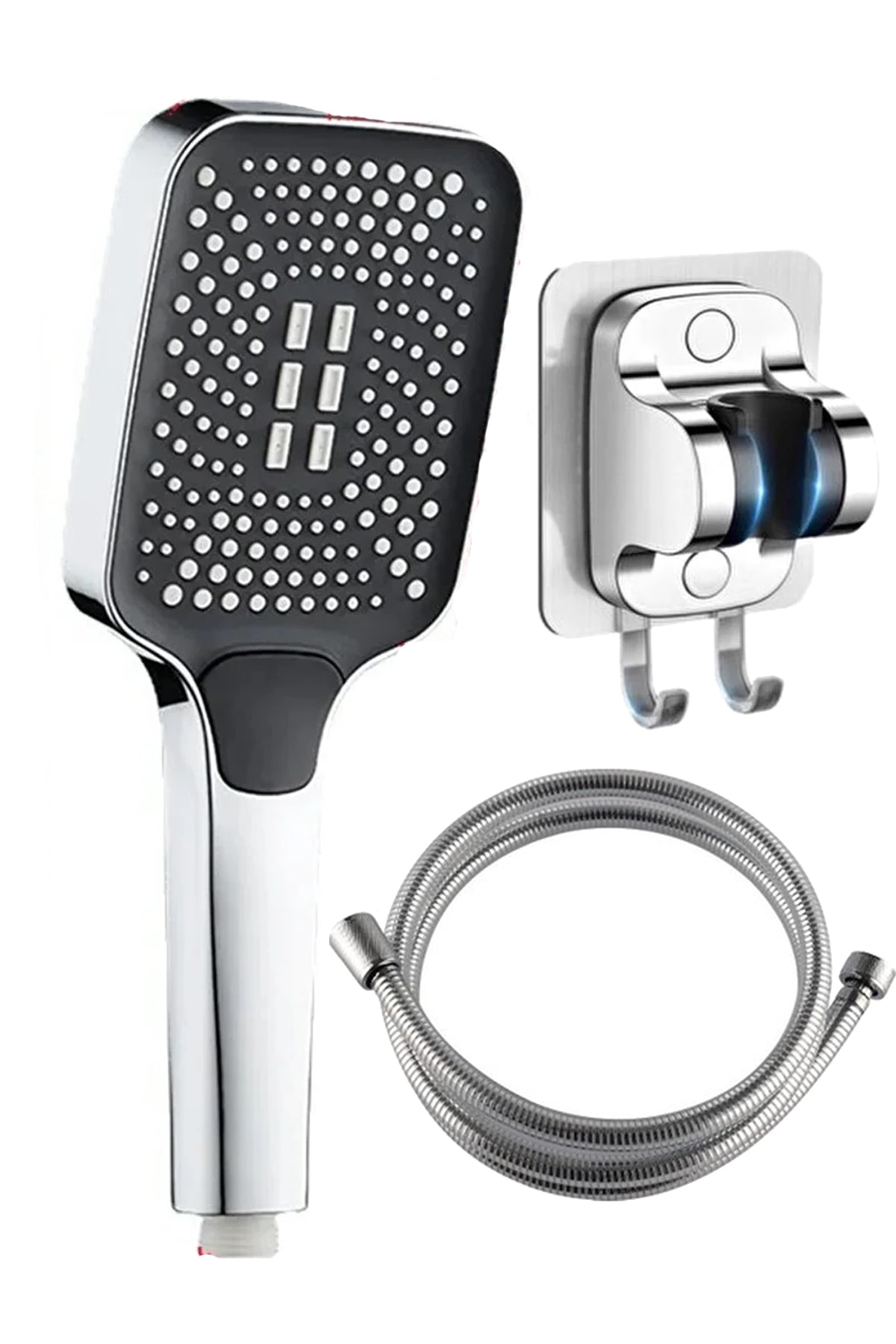 OecanWhisper Kaliteli Fonksiyonlu Banyo Duş Başlığı Seti 1,5 M. Örgülü Hortum ve Yapışkanlı Mafsal