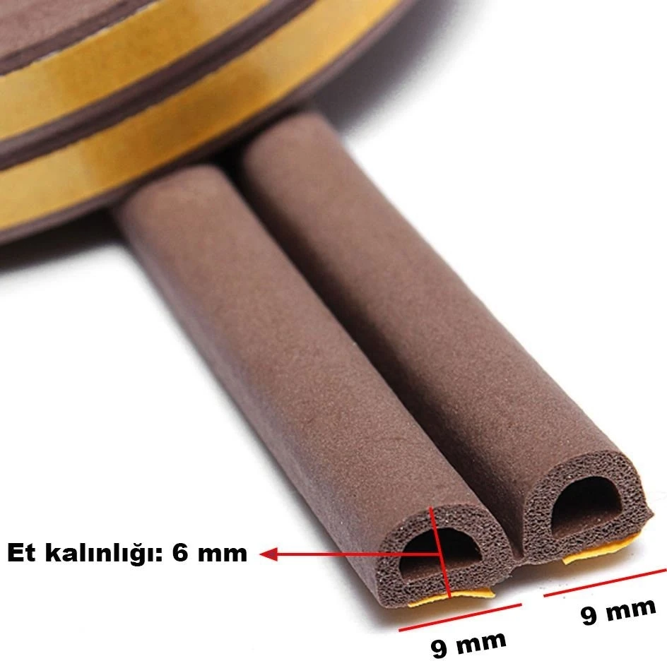 Yapışkanlı 10x2=20 Metre (KAHVERENGİ) Kapı Pencere Bandı Fitili Soğuk Izolasyon Kauçuk Bantları